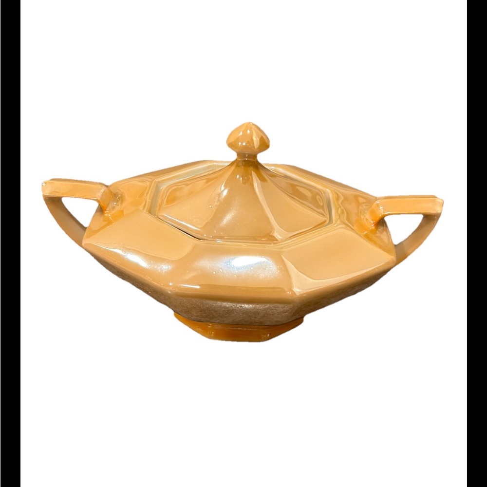 Vintage Luster Ware orange sugar bowl